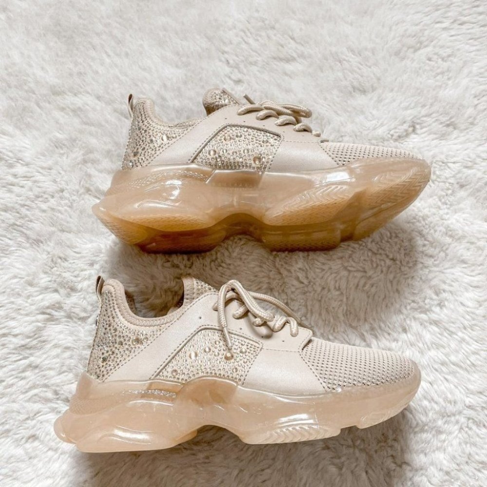 Steve Madden Maxima Rhinestone Crystal Tan Blush Sneakers Shoes Runners Sz  7.5 - Picture 4 of 10